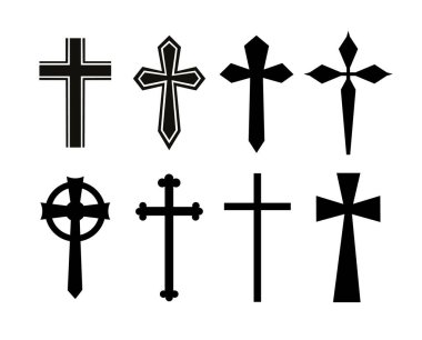 Beyaz arka planda izole edilmiş Hristiyan silueti. Haç Koleksiyonu Vektör stoku