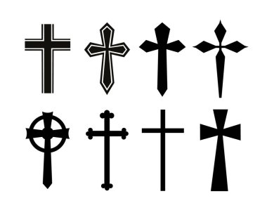 Christian silhouette cross isolated on white background. Collection of crosses Vector stock clipart