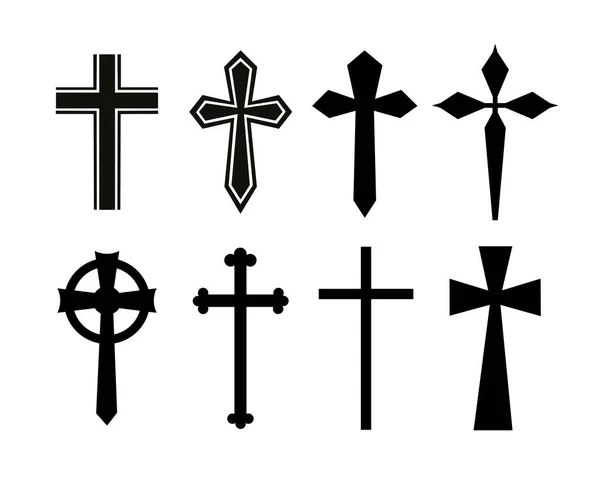 Christelijke Silhouet Kruis Geïsoleerd Witte Achtergrond Verzameling Van Kruisen Vectorvoorraad — Stockvector