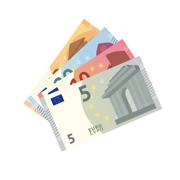 Serie Banconote Euro Isolate Sfondo Bianco Moneta Europea Cinque Dieci — Vettoriale Stock