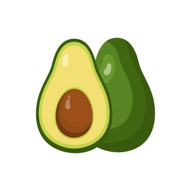Avocado isolated on white background. Avocado cut in half. Healthy fruit concept. Vector stock