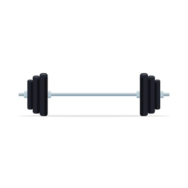 Barbell isolated on white background. Gym concept.  Weight training equipment. Vector stock