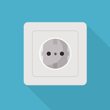 Elektrik prizi düz stil. Duvarda gölgeli elektrik prizi var. Vektör deposu