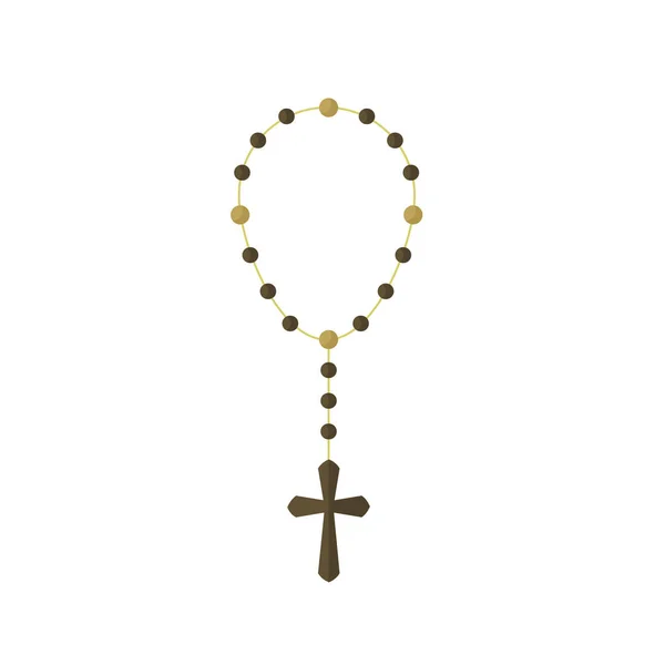 Collier Rosaire Bois Brun Croix Religion Isolé Sur Fond Blanc — Image vectorielle