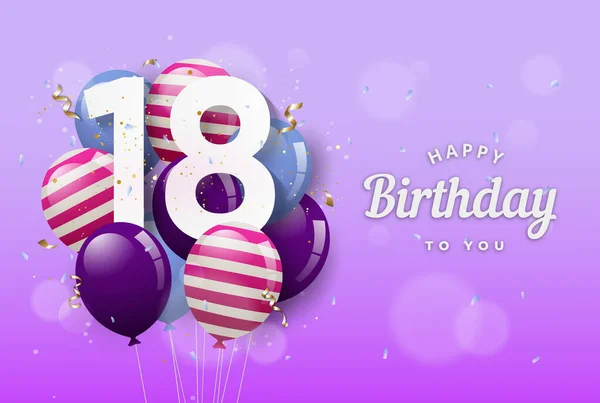 Joyeux Ans Carte Vœux Avec Ballons Ans 18Ème Fête Avec — Image vectorielle