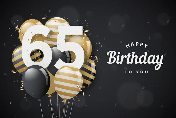 Gelukkige 65E Verjaardag Ballonnen Wenskaart Zwarte Achtergrond Jaar Jubileum 65Ste — Stockvector