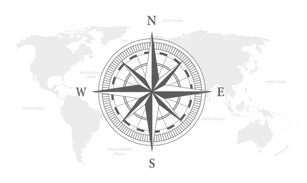 Nautischer Kompass Hintergrund Weltkarte Globales Reisen Tourismus Erkundungskonzept Vektoraktie — Stockvektor