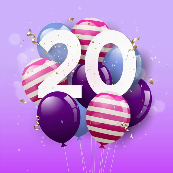 Happy 20Th Birthday Greeting Card Balloons Years Anniversary 20Th Celebrating — Stock Vector