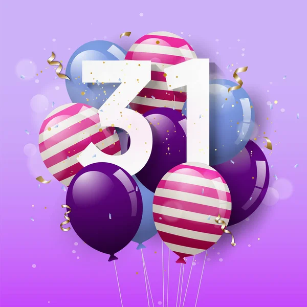 Joyeux 31E Anniversaire Carte Vœux Avec Ballons Ans 31E Célébration — Image vectorielle