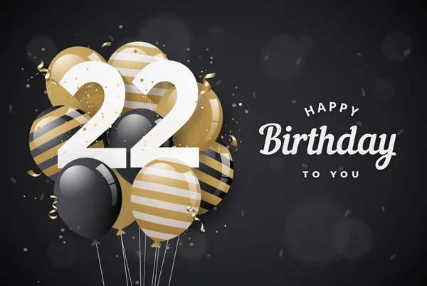 Joyeux Anniversaire Ballons Carte Vœux Fond Noir Ans 22E Célébration — Image vectorielle