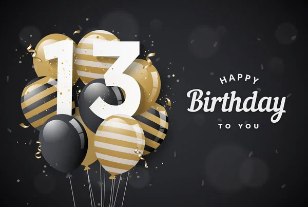 Feliz Aniversário Anos Balões Cartão Preto Fundo Anos Aniversário 13Th — Vetor de Stock
