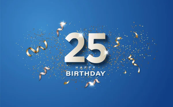 25th birthday with white numbers on a blue background. Happy birthday banner concept event decoration. Illustration stock
