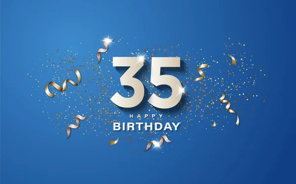 35th birthday with white numbers on a blue background. Happy birthday banner concept event decoration. Illustration stock
