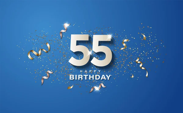 55Ste Verjaardag Met Witte Cijfers Een Blauwe Achtergrond Gelukkige Verjaardag — Stockfoto