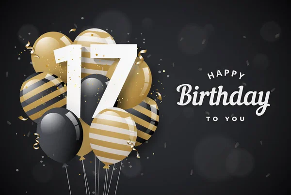 ハッピー17歳の誕生日の風船グリーティングカード黒の背景 17周年 コンフェッティで17回目だ ベクター株式 — ストックベクタ
