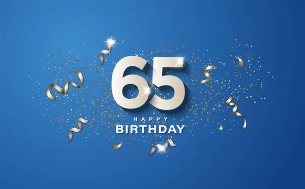 65E Verjaardag Met Witte Cijfers Een Blauwe Achtergrond Gelukkige Verjaardag — Stockfoto
