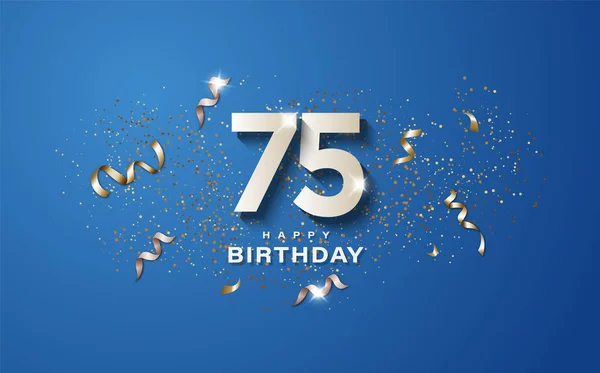 75Ste Verjaardag Met Witte Cijfers Een Blauwe Achtergrond Gelukkige Verjaardag — Stockfoto
