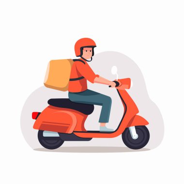 Motosikletli teslimatçı. Scooter teslimatı. Teslimat konsepti. Vektör deposu