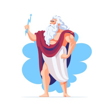 Zeus Greek beyaz arka planda izole edilmiş antik bir karakter. Yunan mitolojisi karakteri. Vektör deposu
