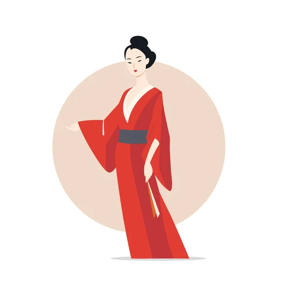 Wanita Jepang Dengan Kostum Tradisional Terisolasi Dengan Latar Belakang Putih - Stok Vektor