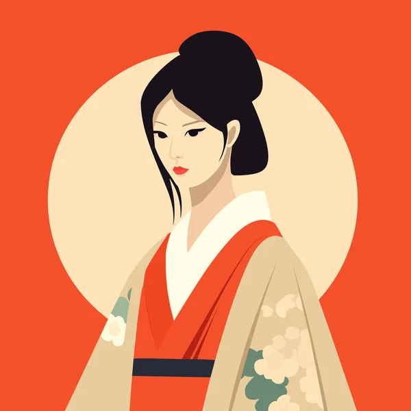 Wanita Jepang Dalam Ikon Kostum Tradisional Avatar Geisha Jepang Kuno - Stok Vektor