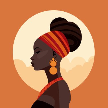 Geleneksel kostüm ikonu avatarı içindeki siyah kadın. Afrikalı kadın tasarımı. Vektör deposu