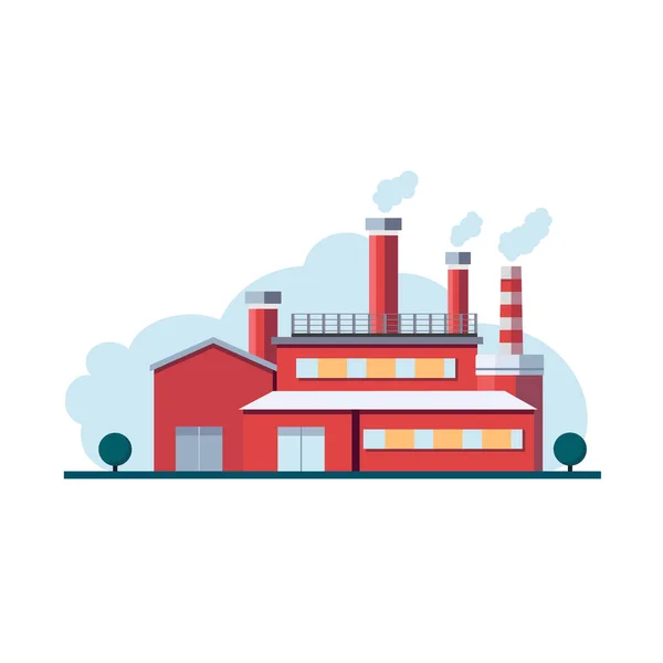 Průmysl Továrny Budovy Izolované Bílém Pozadí Továrna Znečisťujícími Komíny Plochém — Stockový vektor
