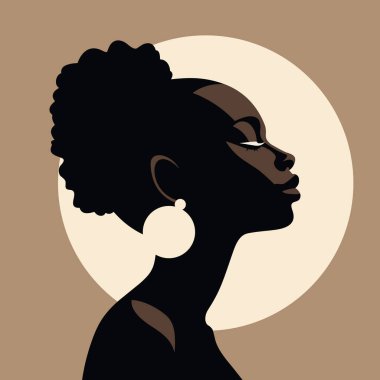  Siyah kadın modern ikon avatarı. Afrikalı kadın tasarımı. Soyut çağdaş poster. Duvar tasarımı. Vektör deposu