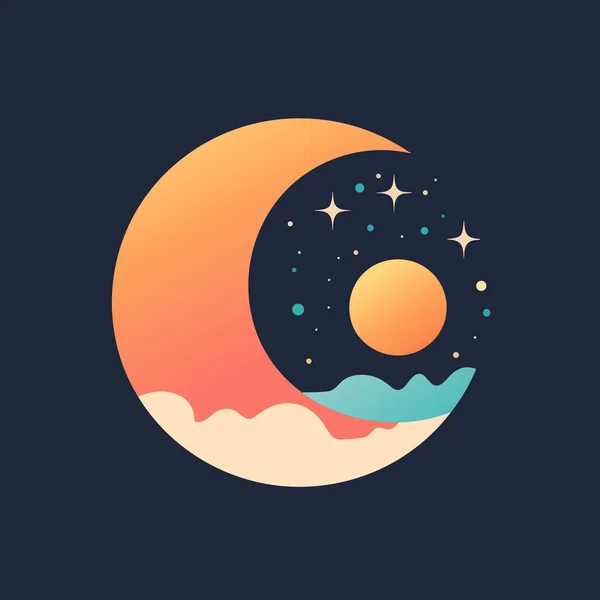 Иконка Луны Звезд Изображена Голубом Фоне Креативный Цветной Логотип Луны — стоковый вектор