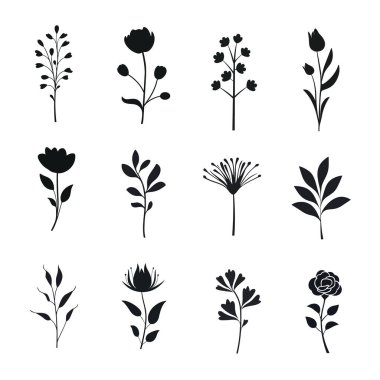 Beyaz arka planda izole edilmiş çiçek ve yaprak koleksiyonları. Çiçek süslemesi. Bahar konsepti Vektör deposu