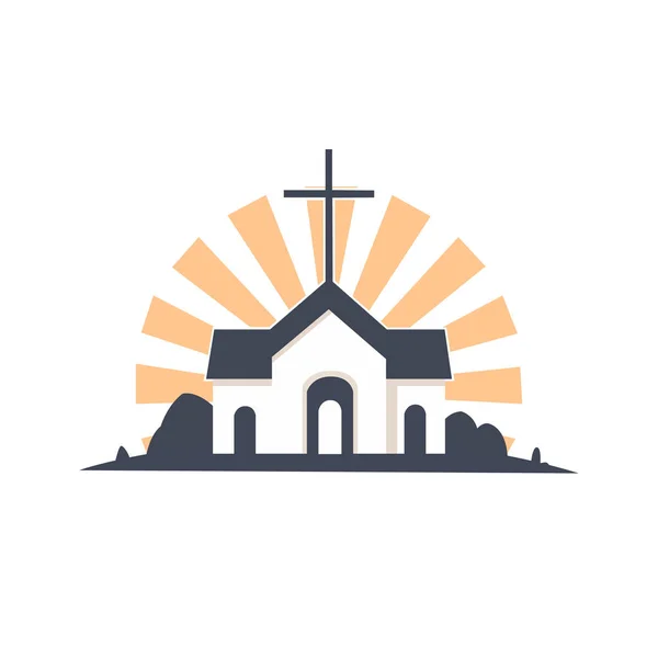 Kerk Gebouw Logo Geïsoleerd Witte Achtergrond Katholieke Kerk Architectuur Vectorvoorraad — Stockvector