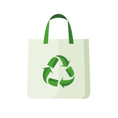 Çevre çantası beyaz arka planda izole edilmiş. Eko kumaş çanta taşıma. Çevreye önem ver. Vektör deposu