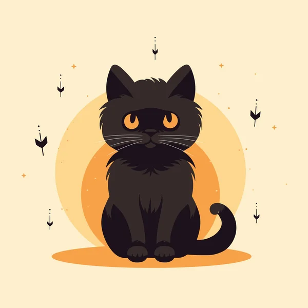 Милий Чорний Кіт Помаранчевому Фоні Дизайн Чорного Кота Хеллоуїн Векторний — стоковий вектор