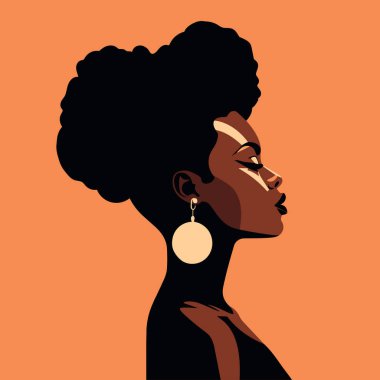 Siyah kadın modern ikon avatarı. Afrikalı kadın tasarımı. Soyut çağdaş poster. Duvar tasarımı. Vektör deposu