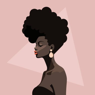 Siyah kadın modern ikon avatarı. Afrikalı kadın tasarımı. Soyut çağdaş poster. Duvar tasarımı. Vektör deposu