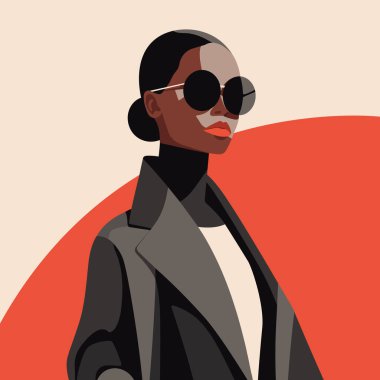 Siyah kadın modern ikon avatarı. Afrikalı kadın tasarımı. Soyut çağdaş poster. Duvar tasarımı. Vektör deposu