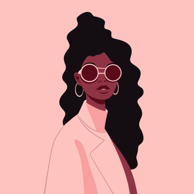 Siyah kadın modern ikon avatarı. Afrikalı kadın tasarımı. Soyut çağdaş poster. Duvar tasarımı. Vektör deposu