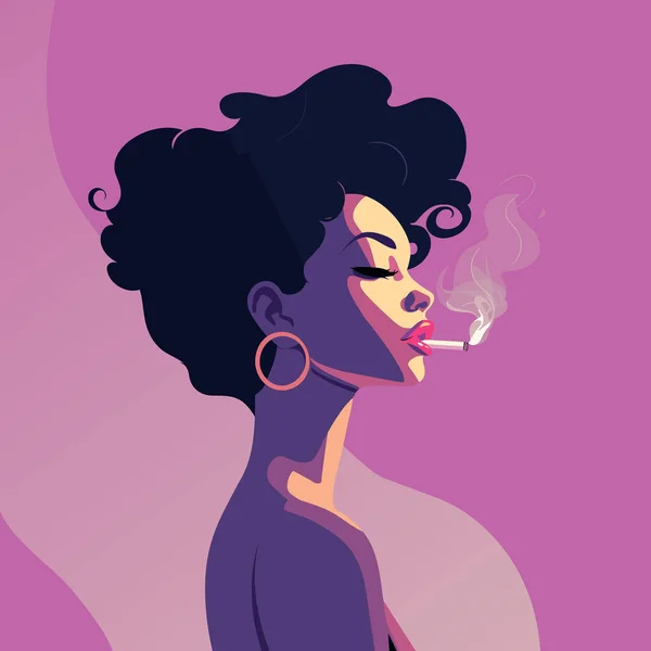 Siyah Kadın Modern Ikon Avatarı Afrikalı Kadın Sigara Tasarımı Soyut — Stok Vektör