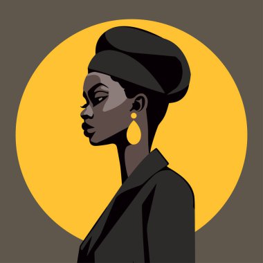 Siyah kadın modern ikon avatarı. Afrikalı kadın tasarımı. Soyut çağdaş poster. Duvar tasarımı. Vektör deposu