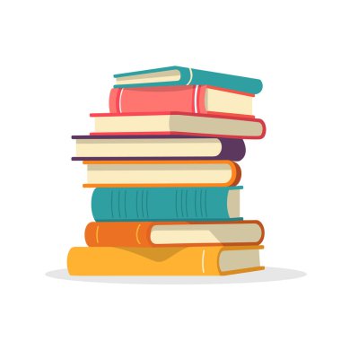 Beyaz arkaplanda izole edilmiş renkli kitap yığını. Eğitim konsepti. Vektör deposu