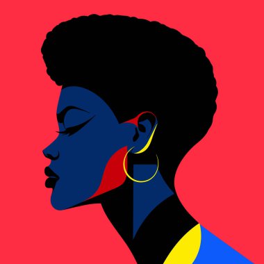 Siyah kadın modern ikon avatarı. Afrikalı kadın tasarımı. Soyut çağdaş poster. Duvar tasarımı. Vektör deposu