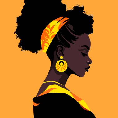 Geleneksel kostüm ikonu avatarı içindeki siyah kadın. Siyah kadın modern ikon avatarı. Afrikalı kadın tasarımı. Soyut çağdaş poster. Duvar tasarımı. Vektör deposu