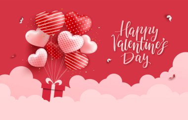 Sevgililer Günü arka plan kavramı. Kalpli ve dekorasyon unsurlu Sevgililer Günü afişi. İllülasyon stoku