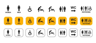 Beyaz arka planda izole edilmiş bir WC sembolü seti. Tuvalet simgesi tasarımı. Temizlik tabelası. Vektör deposu