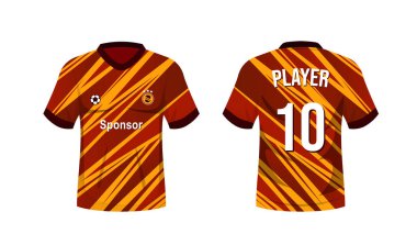 Futbol forması spor tişörtü tasarımı. Ön ve arka manzara futbol üniforması. Spor gömleği maketi. Vektör deposu