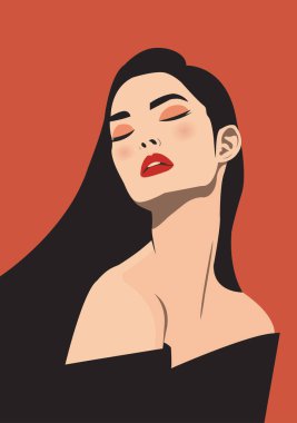 Kadın modern ikon avatarı. Güzel kadın tasarımı. Soyut minimalist çağdaş poster. Duvar tasarımı. Vektör deposu