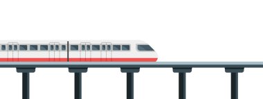 Köprüdeki yüksek hızlı tren beyaz arka planda izole edildi. Hızlı demiryolu taşımacılığı. Vektör deposu
