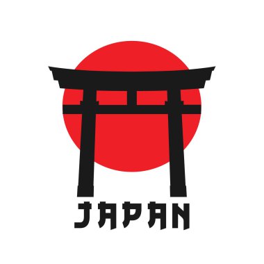Japon geleneksel Torii kapı logosu beyaz arka planda izole edilmiş. Vektör deposu