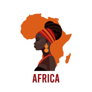 Beyaz arka planda izole edilmiş etnik türbanlı Afrikalı kadın portresi. Afro tasarım logo afişi. Vektör deposu