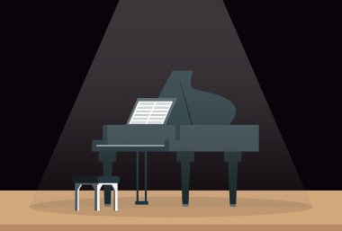 Canlı piyano konseri sahnesi. Müzik aleti performansı. Vektör deposu
